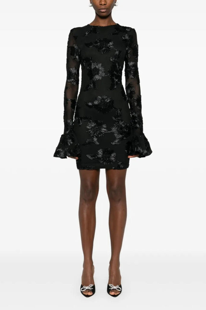 Stylish red dress | Floral-Embroidered Mesh Mini Dress In Black - Ideal for special occasions