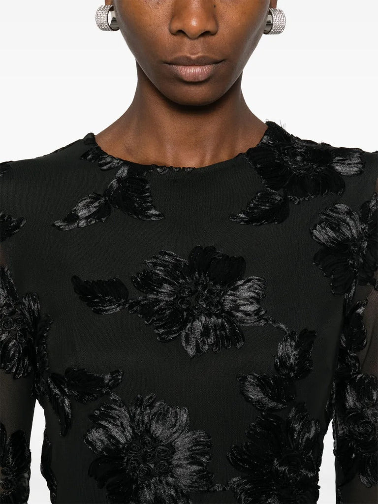 Shop  red dress - Perfect for special occasions | Floral-Embroidered Mesh Mini Dress In Black