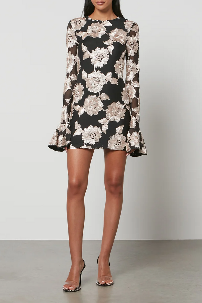 Floral-Embroidered Mesh Mini Dress - Stylish red dress for special occasions | Buy Online