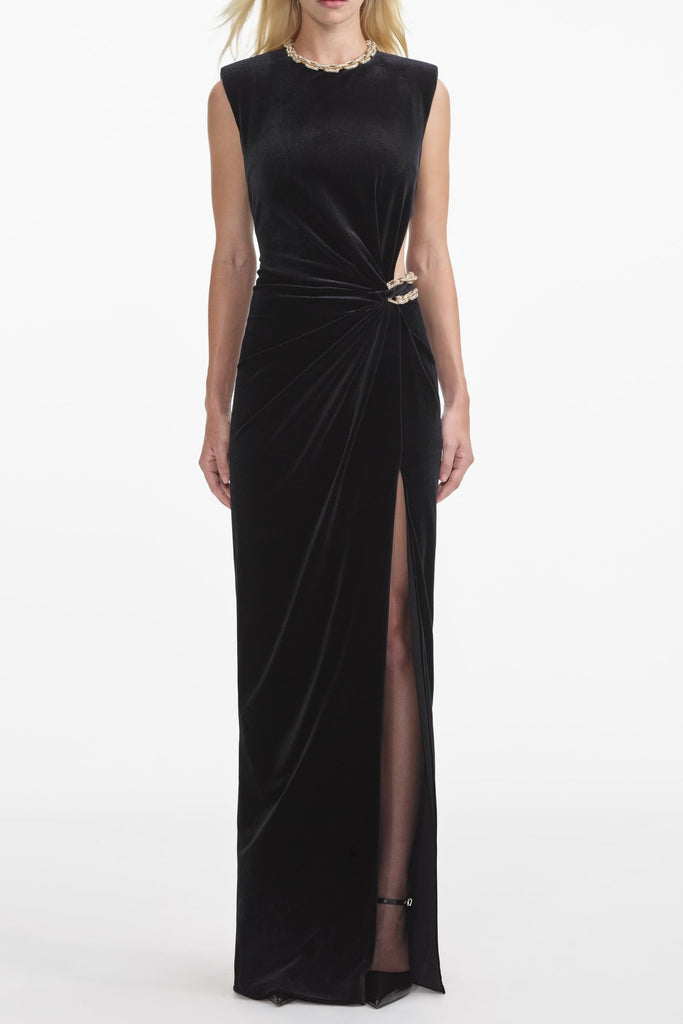 joa Black Velvet Embellished Maxi Dress - Stylish black dress for special occasions | Buy Online