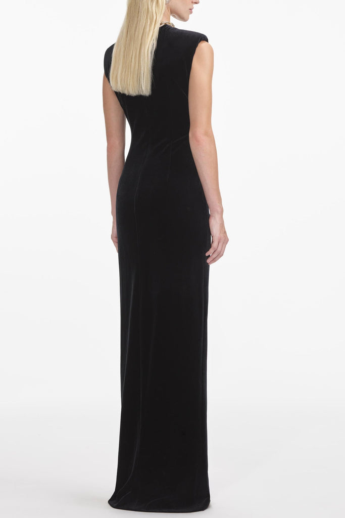Stylish black dress | joa Black Velvet Embellished Maxi Dress - Ideal for special occasions