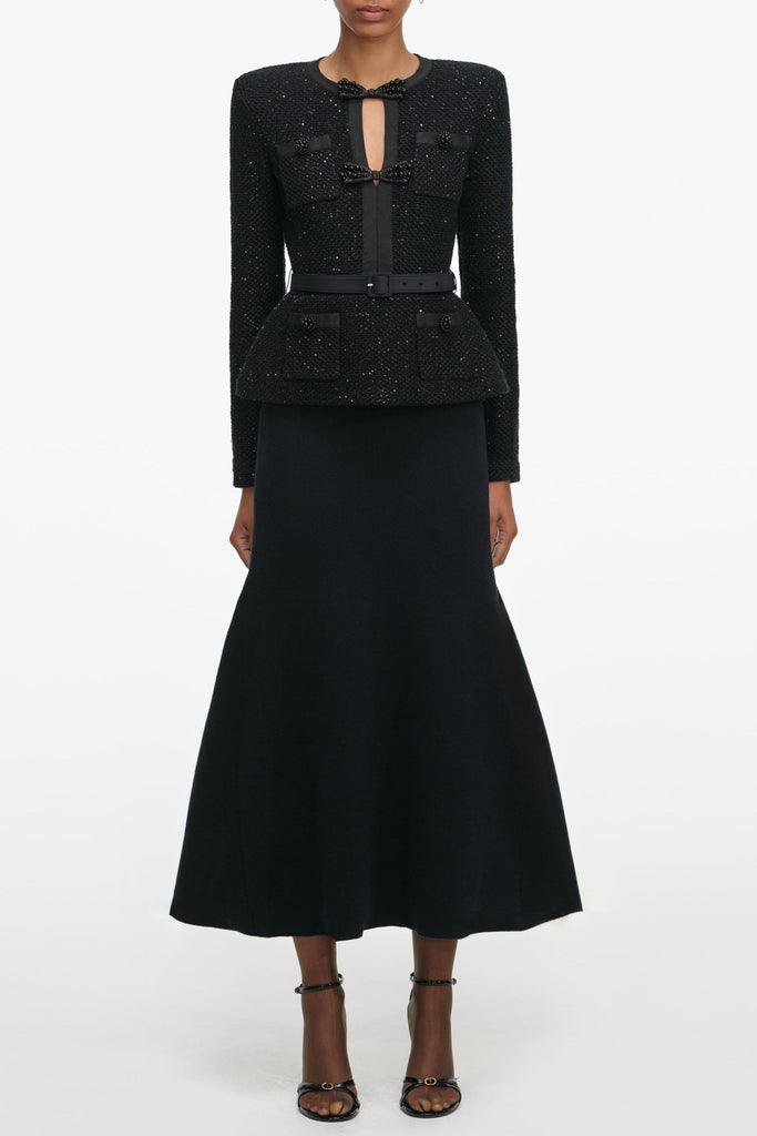 Stylish red dress | Isabella Black Sequin Knit Tailored Midi Dress - Ideal for special occasions