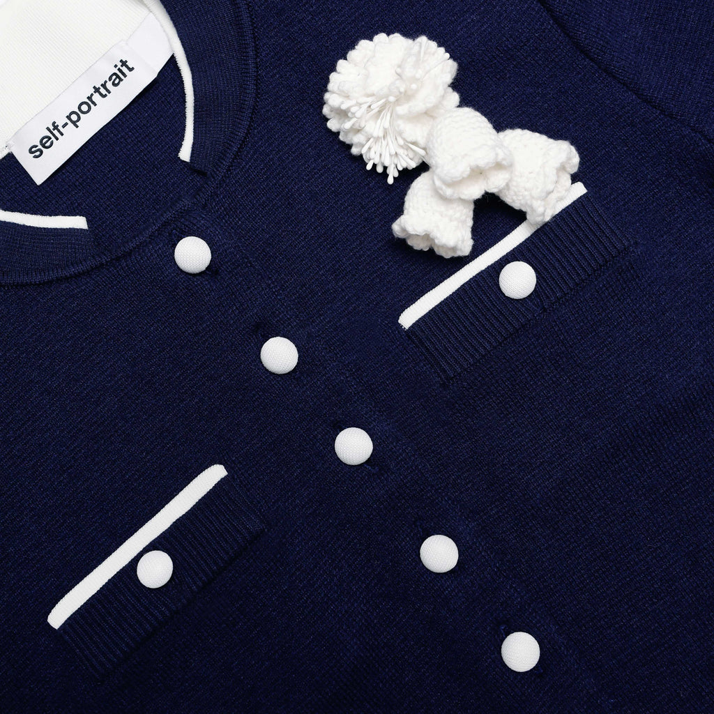 Stylish beautiful dress | Aubrey Navy Crochet Flower Knit Midi Dress - Ideal for special occasions