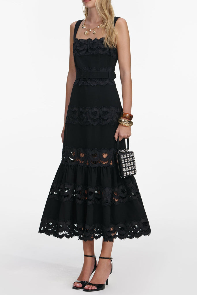 Mercedes Black Crepe Midi Dress - Stylish black dress for special occasions | Buy Online