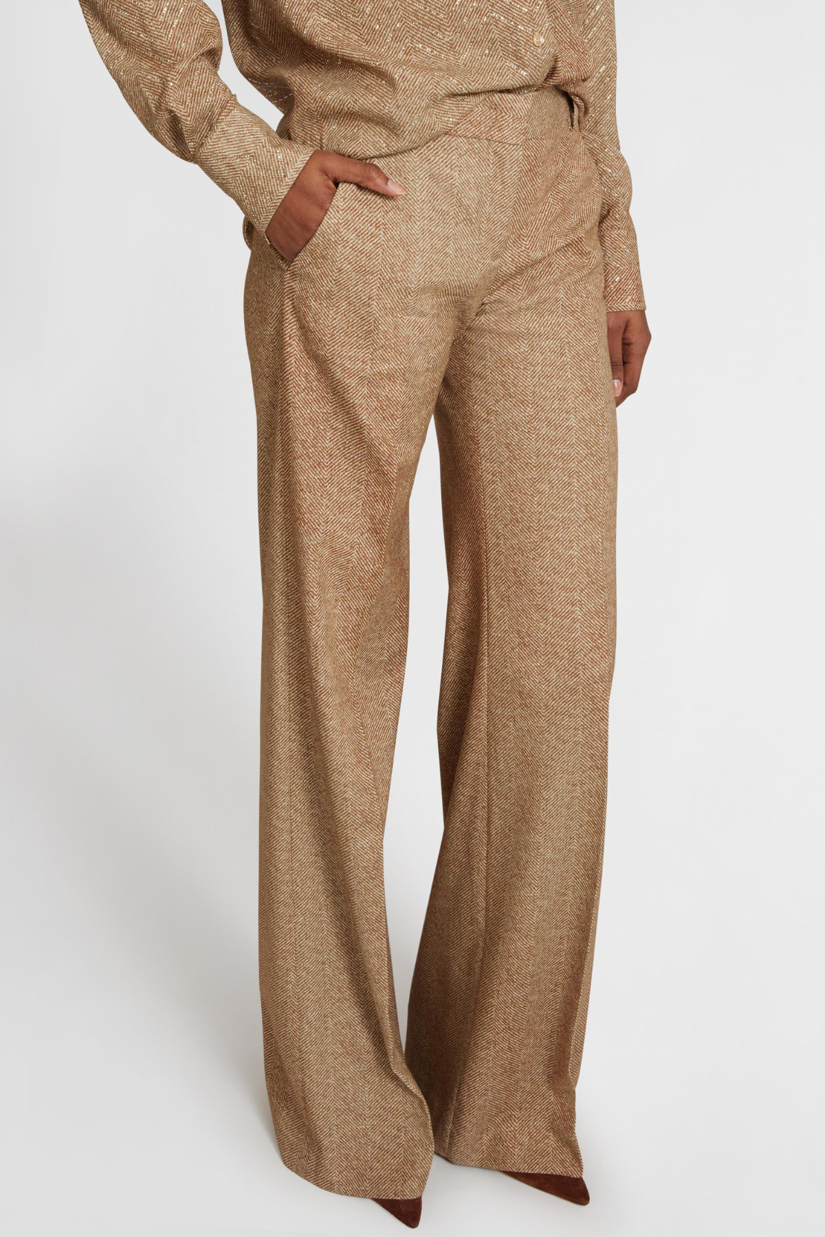 Raba Crystal Embellished Herringbone Pants - Brown