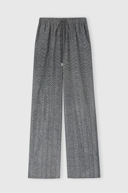Raba Crystal Embellished Herringbone Pants - Grey