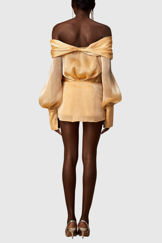 Stylish beautiful dress | Rahar Gold Off Shoulder Rhinestone Embellished Mini Dress - Ideal for special occasions