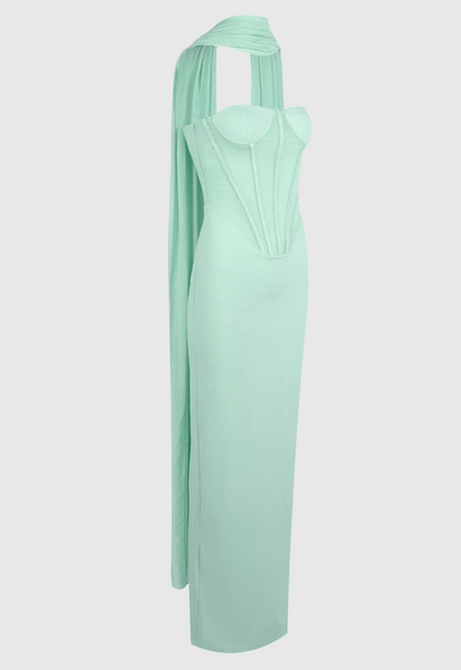 Ramire Strapless  Mesh Scarf Corset Maxi Dress