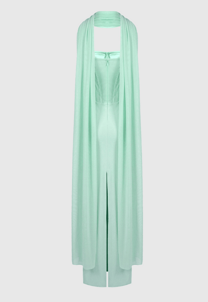 Ramire Strapless  Mesh Scarf Corset Maxi Dress