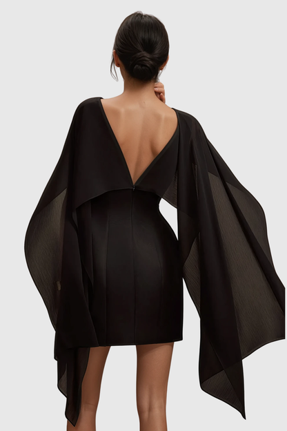 Raoul Floral Appliqué Shawl Mini Dress - Black