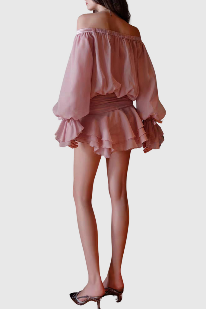Stylish pink dress | Raylene Off Shoulder Bow Ruffle Mini Dress - Pink - Ideal for special occasions