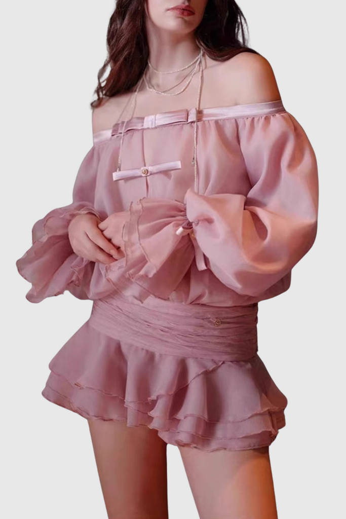 Shop  pink dress - Perfect for special occasions | Raylene Off Shoulder Bow Ruffle Mini Dress - Pink