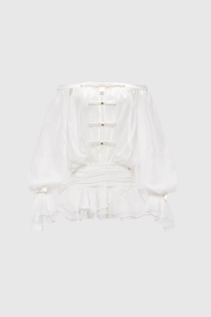 Raylene Off Shoulder Bow Ruffle Mini Dress - White - Stylish white dress for special occasions | Buy Online