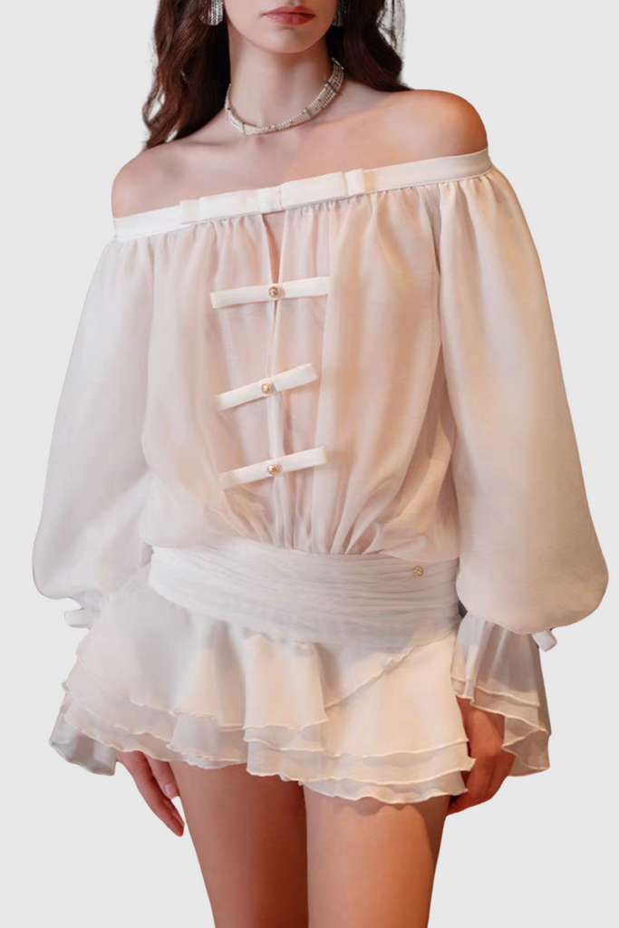 Stylish white dress | Raylene Off Shoulder Bow Ruffle Mini Dress - White - Ideal for special occasions