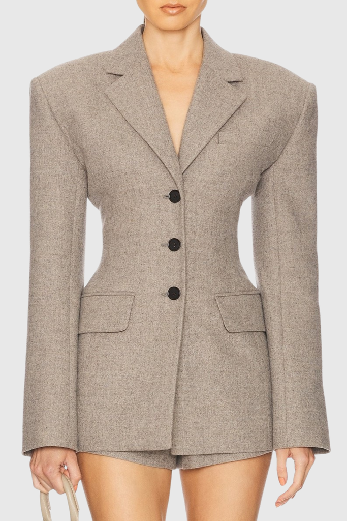 heloise Tweed Curve Blazer - Beige - Stylish beige dress for special occasions | Buy Online