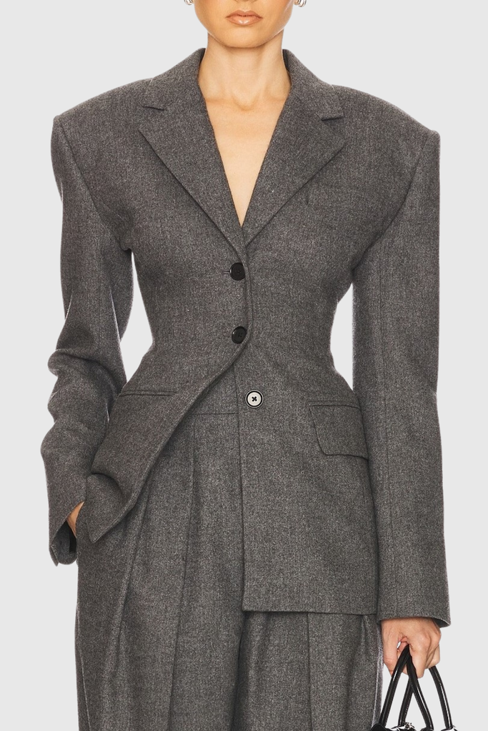 hulda Tweed Curve Blazer - Grey - Stylish beautiful dress for special occasions | Buy Online