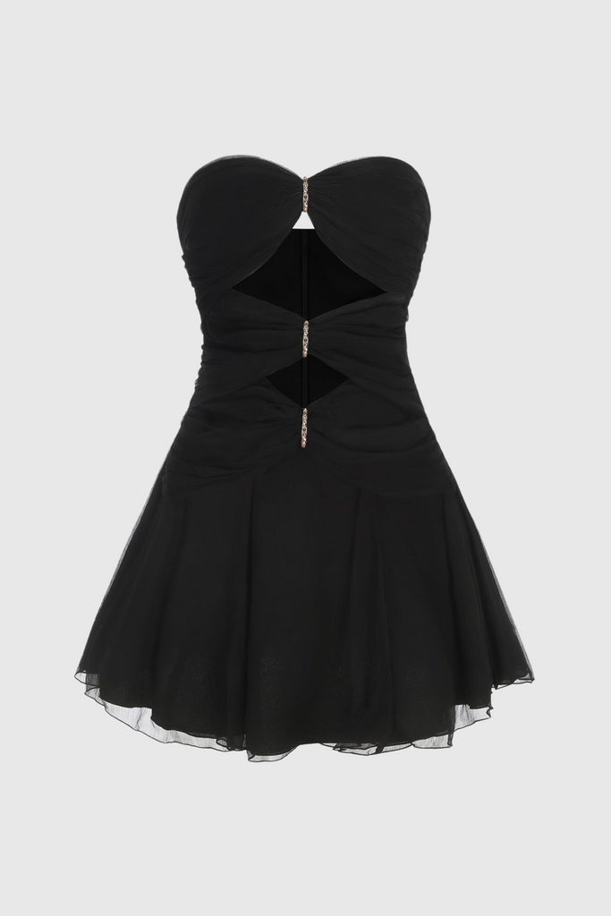 Shop  black dress - Perfect for special occasions | Rerynne Strapless Cutout Mini Dress - Black