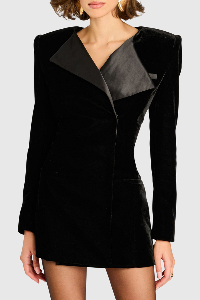Dallas Velvet Mini Blazer Dress  - black - Stylish black dress for special occasions | Buy Online