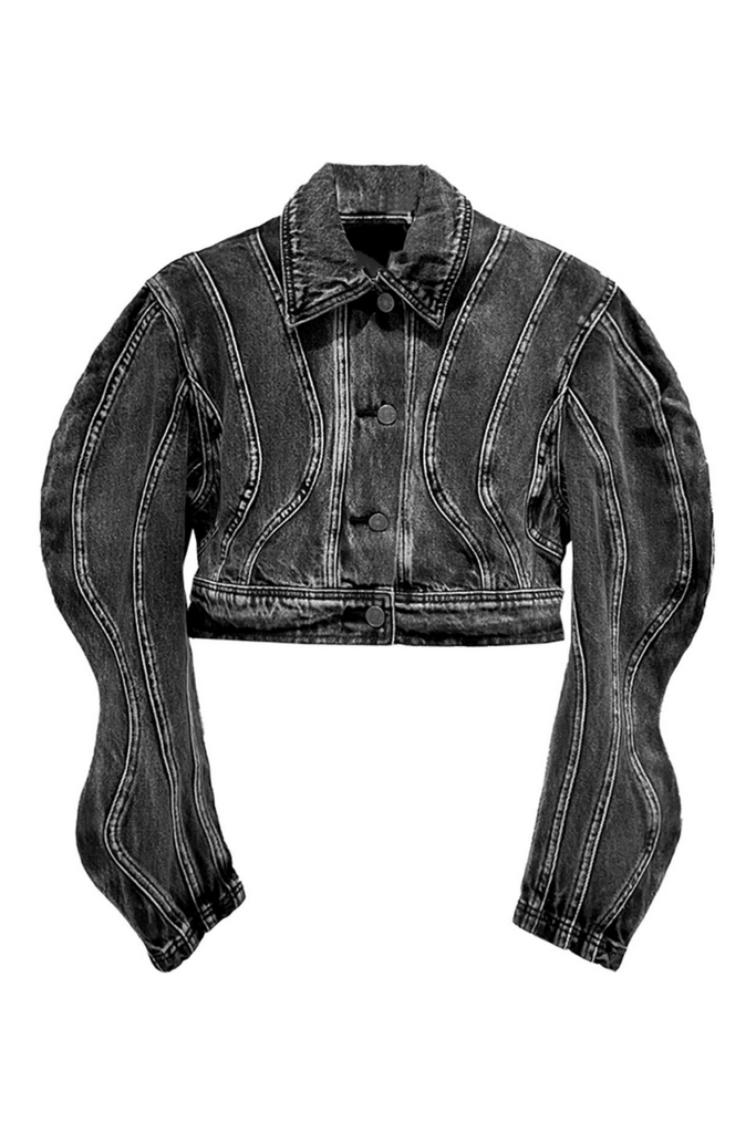 Stylish beautiful dress | Rhea 3D Wave Deconstruction Denim Jacket - Ideal for special occasions
