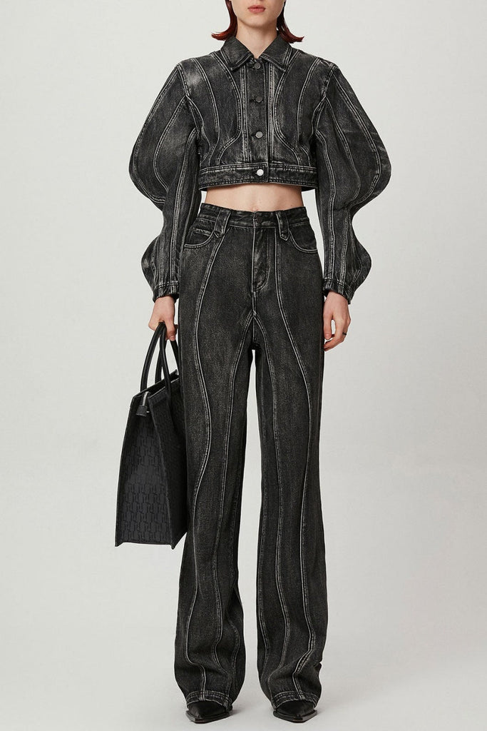 Rhea 3D Wave Deconstruction Denim Jacket - Stylish beautiful dress for special occasions | Buy Online