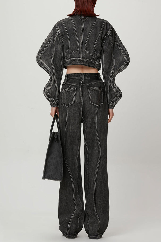 Stylish beautiful dress | Rhea 3D Wave Deconstruction Denim Jacket - Ideal for special occasions