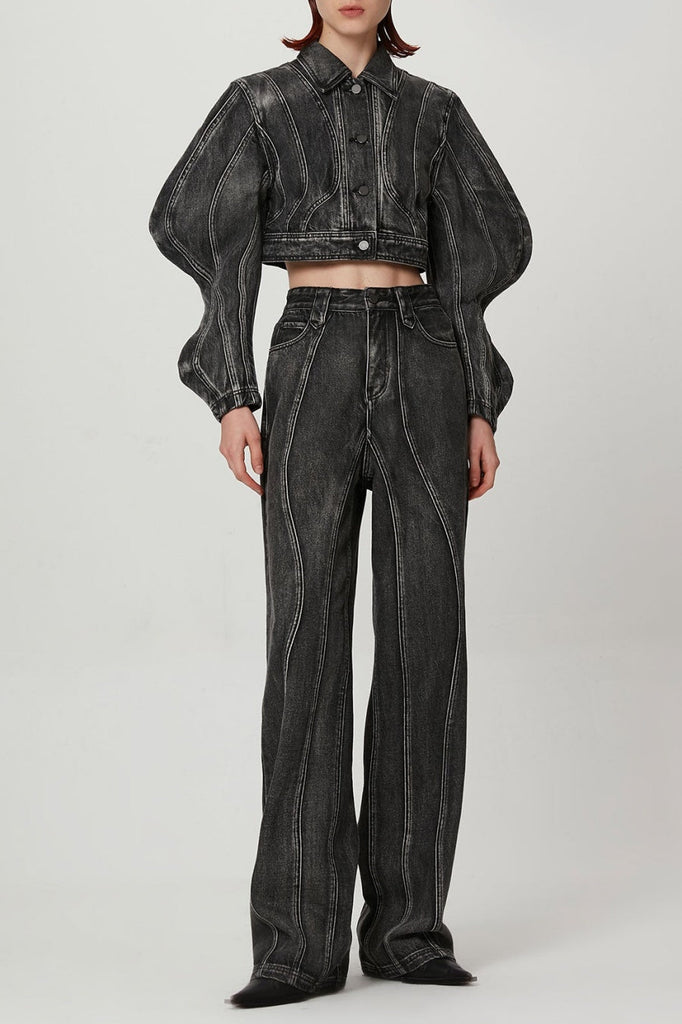 Stylish beautiful dress | Rhea 3D Wave Deconstruction Denim Jacket - Ideal for special occasions