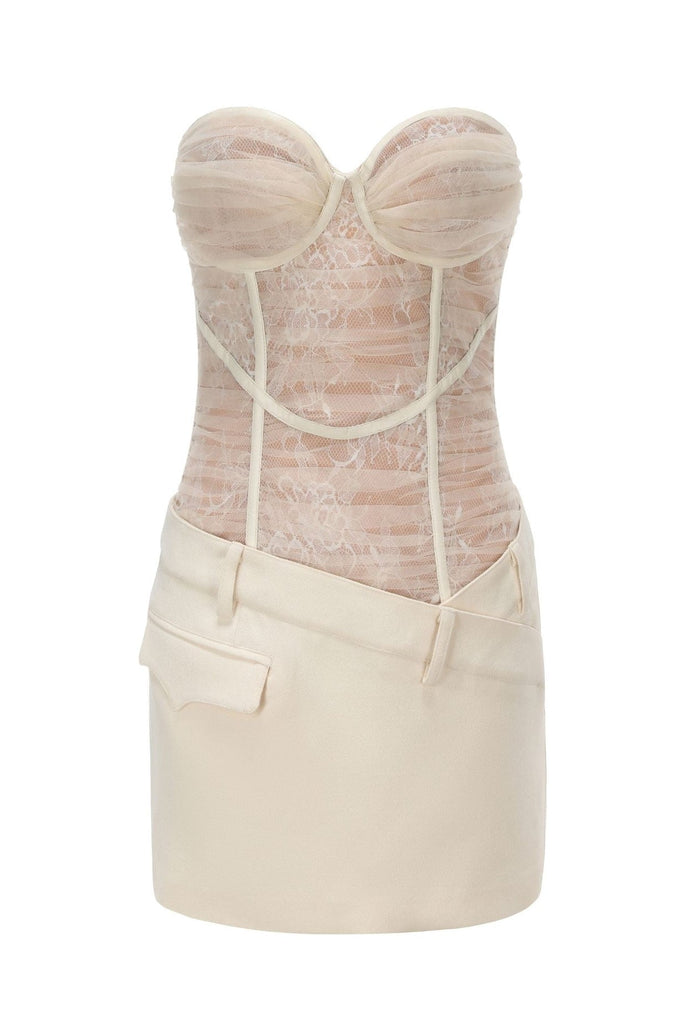 Stylish white dress | Rolyn Ruched Mesh Strapless Mini Dress - White - Ideal for special occasions