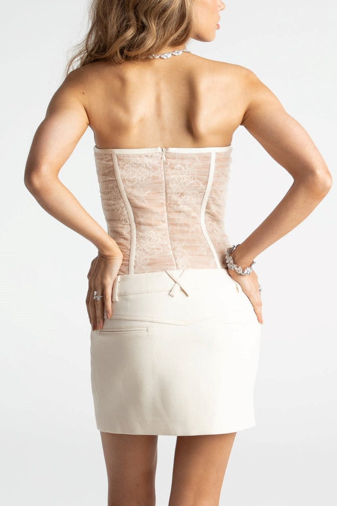 Stylish white dress | Rolyn Ruched Mesh Strapless Mini Dress - White - Ideal for special occasions