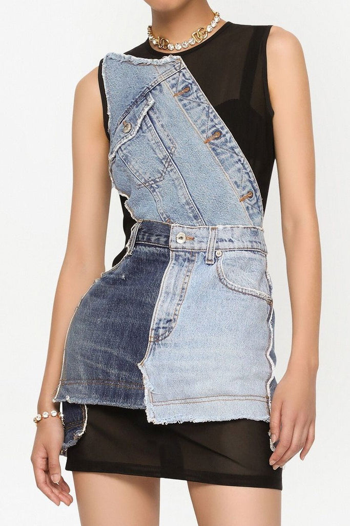 Rory Patchwork Denim Mini Dress - Stylish beautiful dress for special occasions | Buy Online