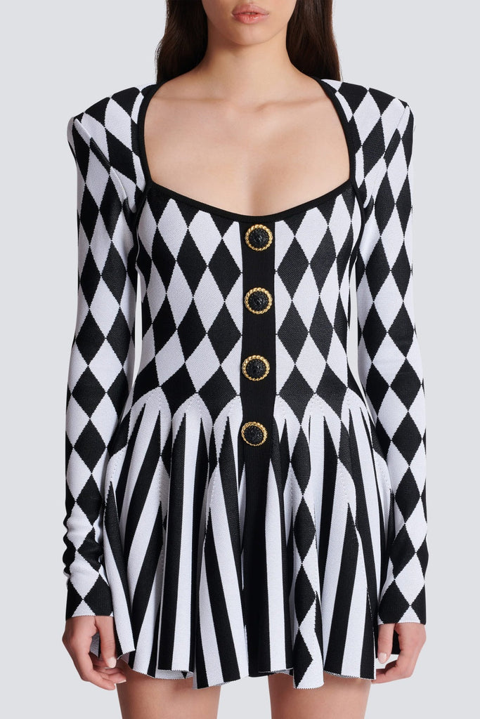 Abiga Diamond Jacquard Flared Knit Mini Dress - Stylish red dress for special occasions | Buy Online