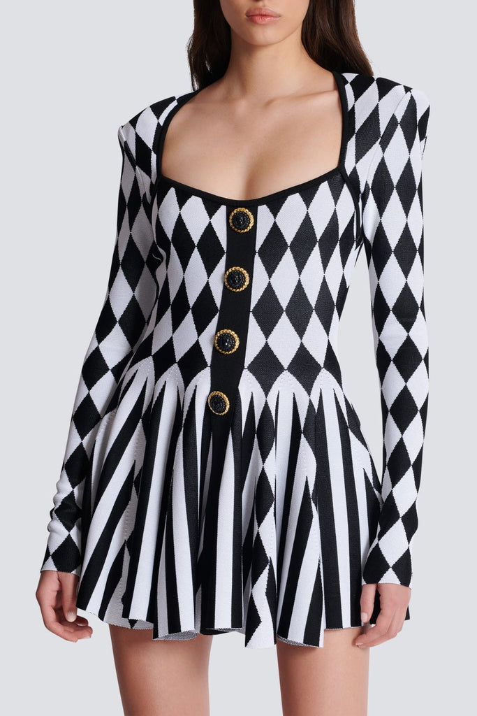 Shop  red dress - Perfect for special occasions | Abiga Diamond Jacquard Flared Knit Mini Dress