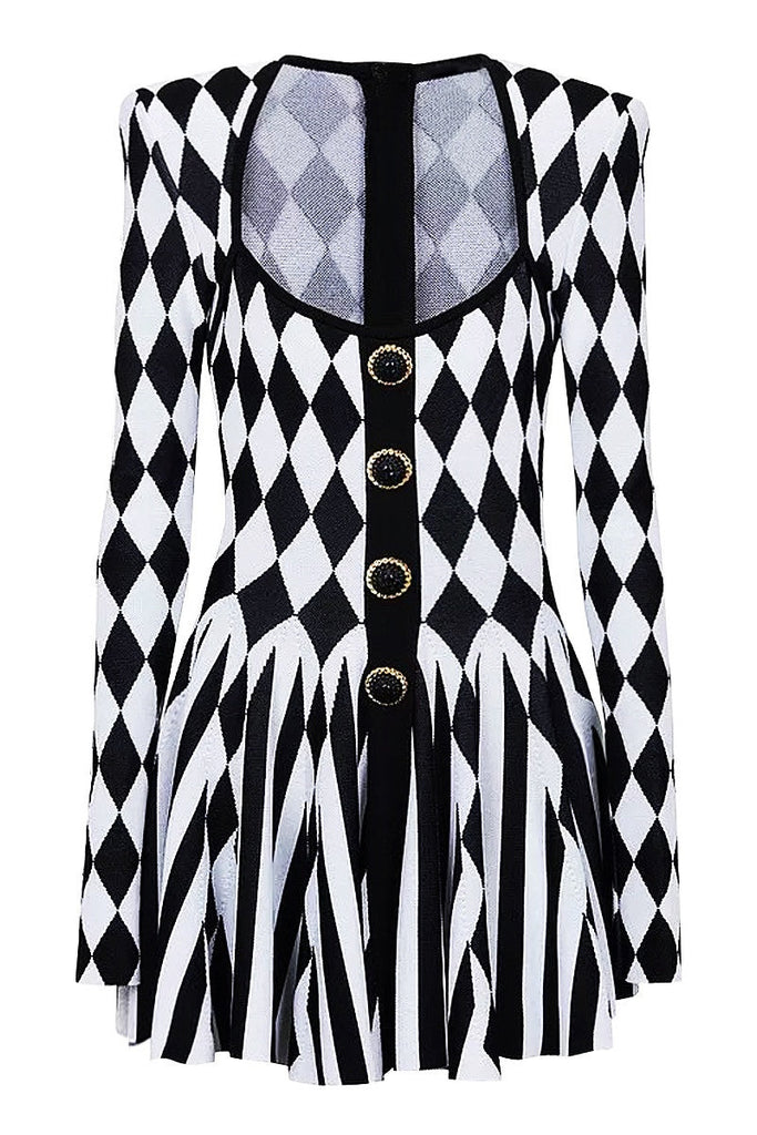 Shop  red dress - Perfect for special occasions | Abiga Diamond Jacquard Flared Knit Mini Dress