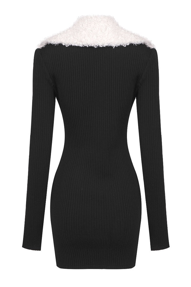 Stylish red dress | Rylee Fluffy Collared Zip Knit Mini Dress - Ideal for special occasions