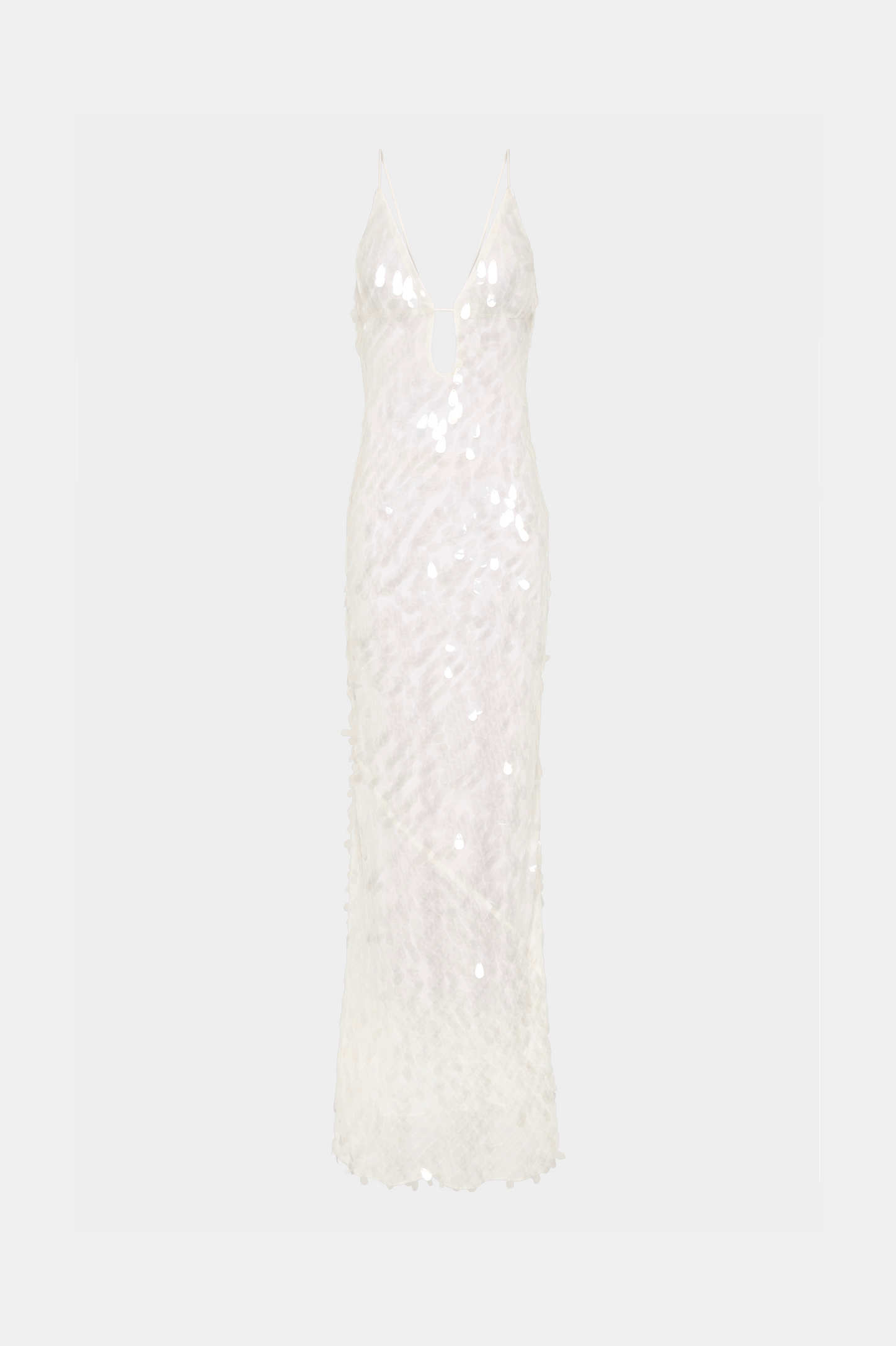 katherine halter deep v-neck sequin backless maxi dress in Ivory