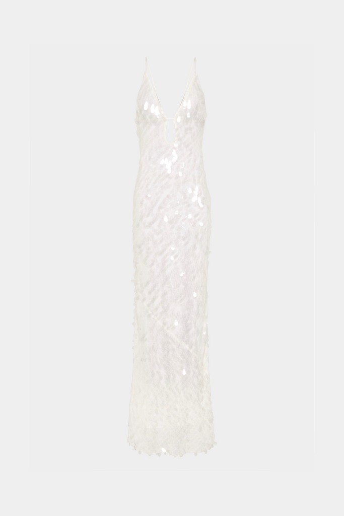 Stylish beautiful dress | katherine halter deep v-neck sequin backless maxi dress in Ivory - Ideal for special occasions