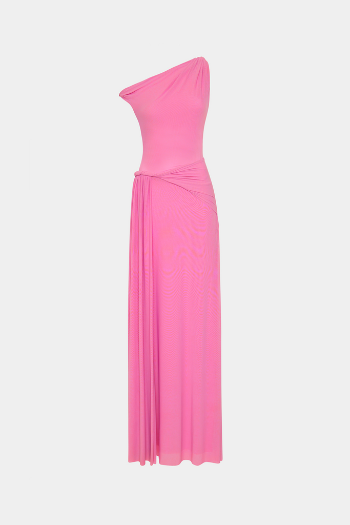 Stylish pink dress | kama one-shoulder pleated draped maxi dress in pink - Ideal for special occasions