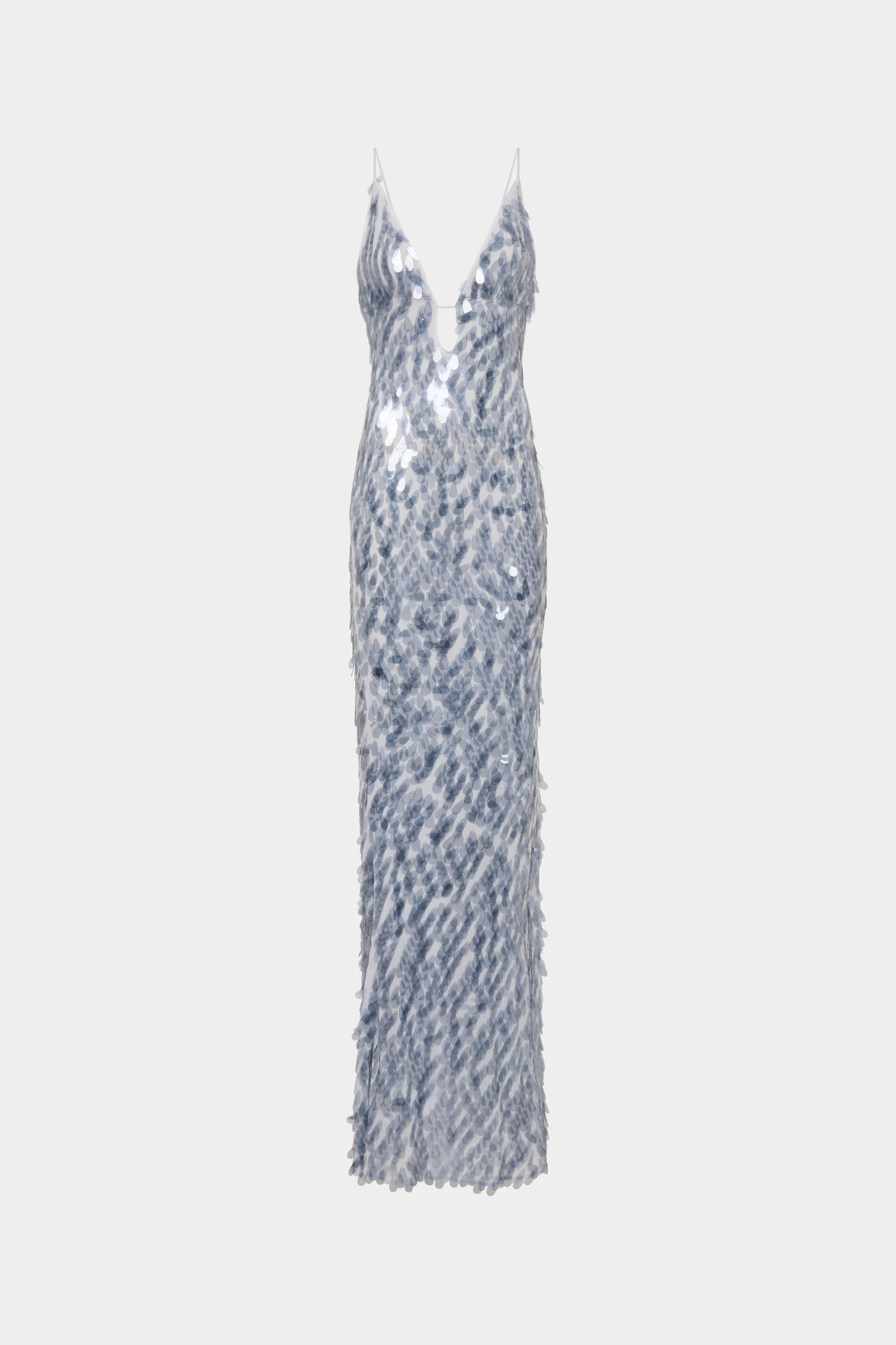 katherine halter deep v-neck sequin backless maxi dress in Dove Grey