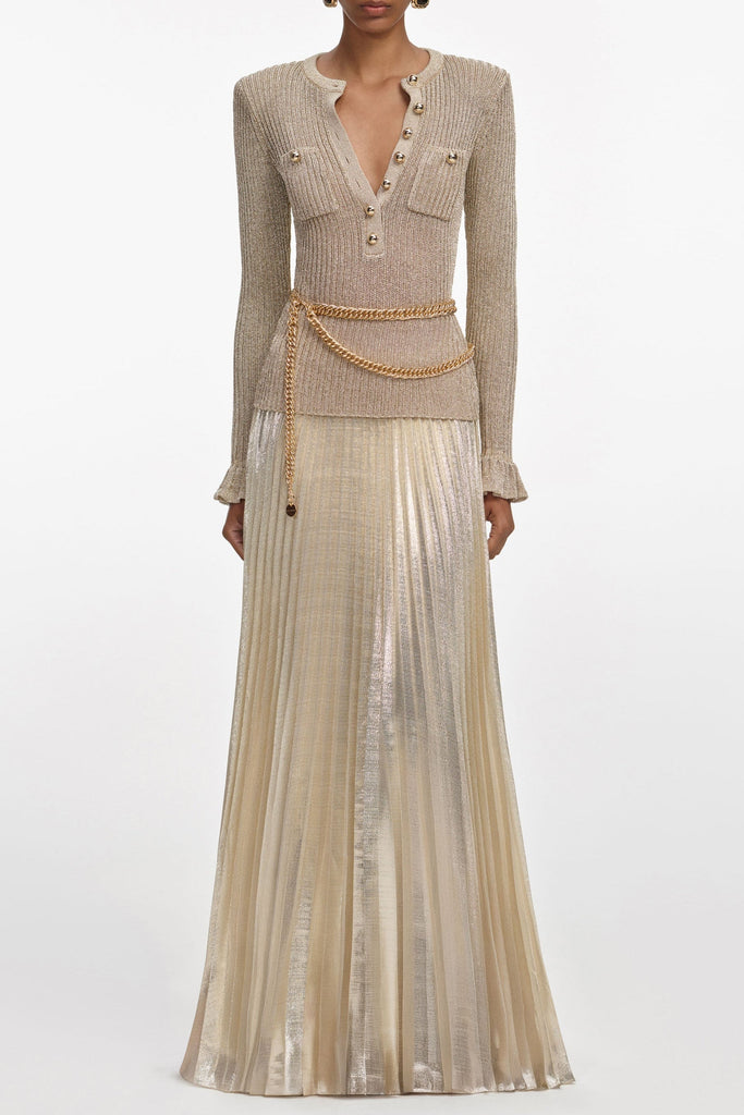 Stylish beautiful dress | Jessie Gold Lurex Ribbed Knit Maxi Dress - Ideal for special occasions