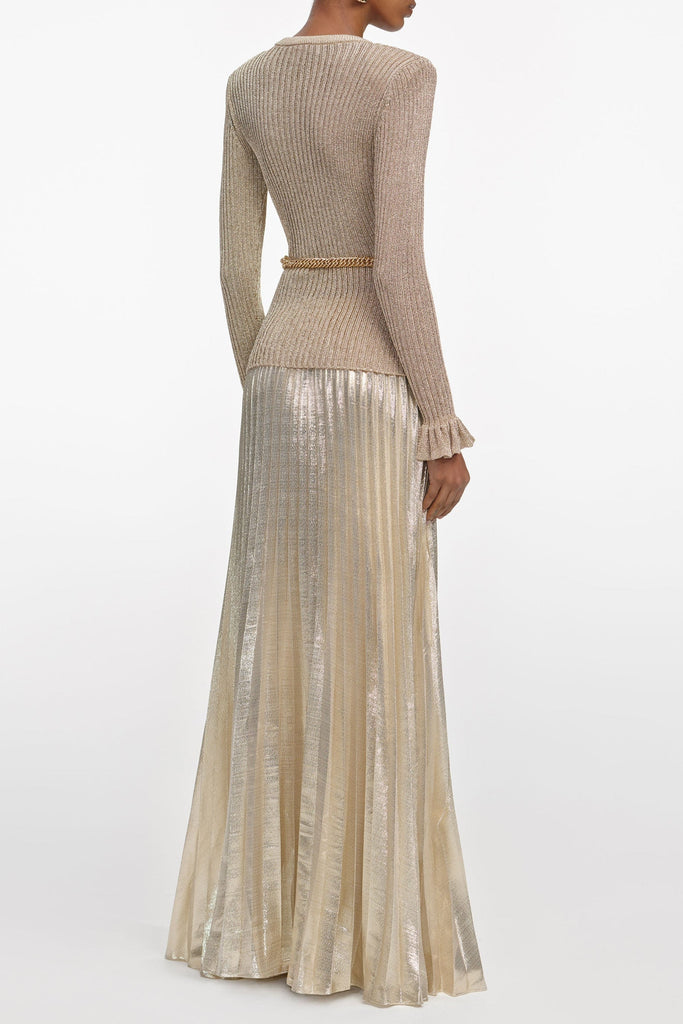 Shop  beautiful dress - Perfect for special occasions | Jessie Gold Lurex Ribbed Knit Maxi Dress