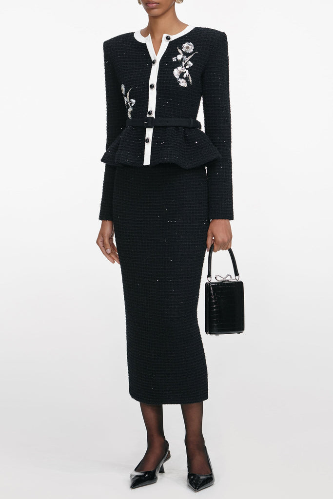 Roxanne Black Floral Textured Knit Midi Dress - Stylish red dress for special occasions | Buy Online