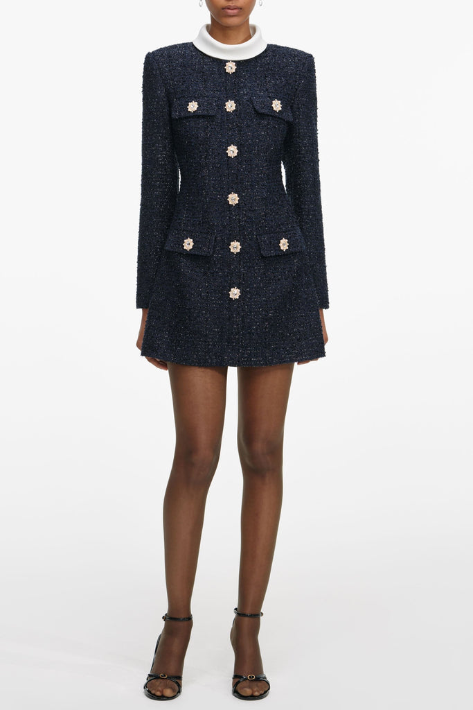 Shop  beautiful dress - Perfect for special occasions | Gabriella Navy Boucle Long Sleeve Mini Dress