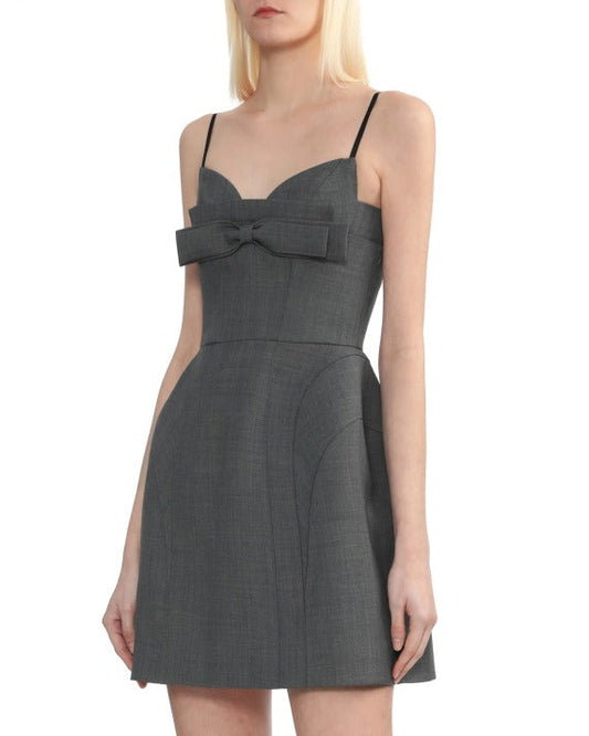 marjorie bow-embellished mini dress in grey