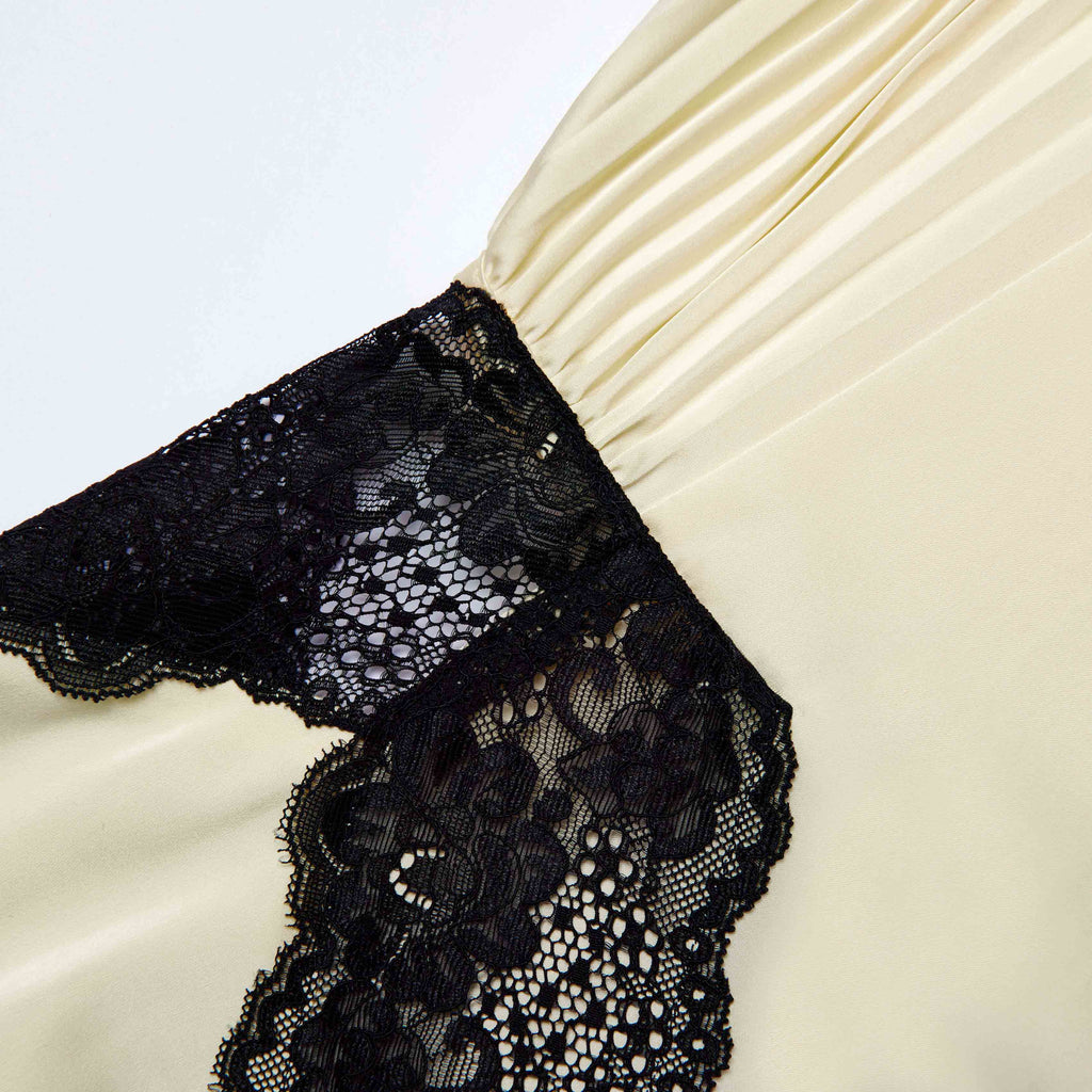 Stylish yellow dress | josephine Yellow Satin Lace Maxi Dress - Ideal for special occasions