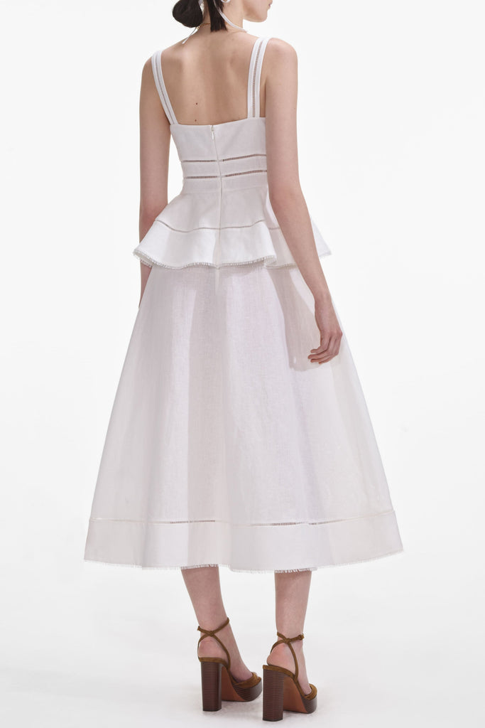 Stylish beautiful dress | helen Cream Linen Peplum Midi Dress - Ideal for special occasions