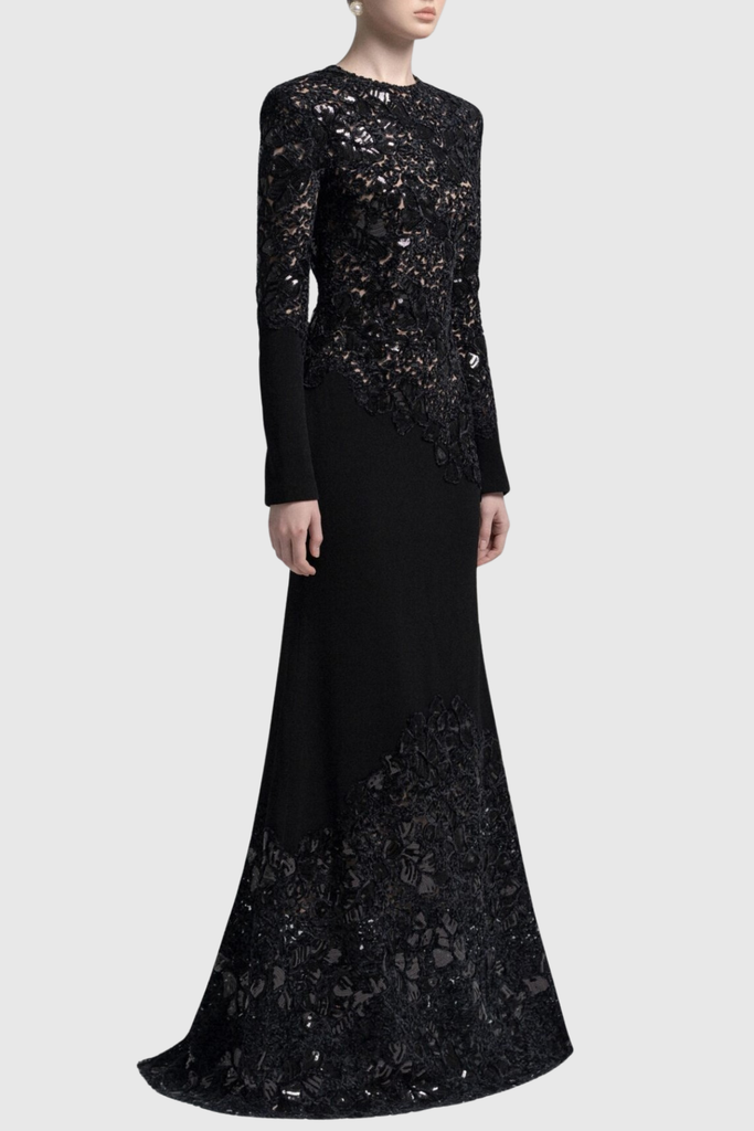 Stylish black dress | polly Lace Sequin Satin Maxi Dress - Black - Ideal for special occasions