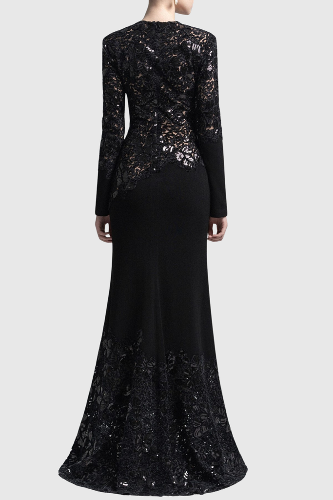 Shop  black dress - Perfect for special occasions | polly Lace Sequin Satin Maxi Dress - Black