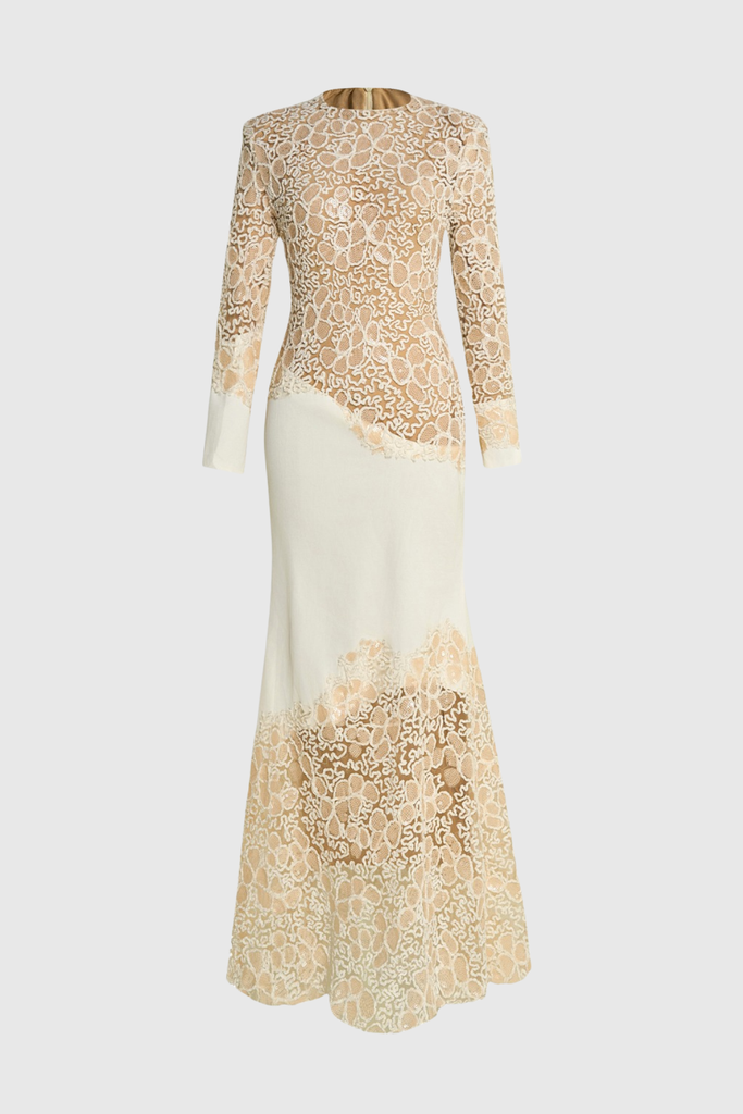 Stylish white dress | quintina Lace Sequin Satin Maxi Dress - White - Ideal for special occasions