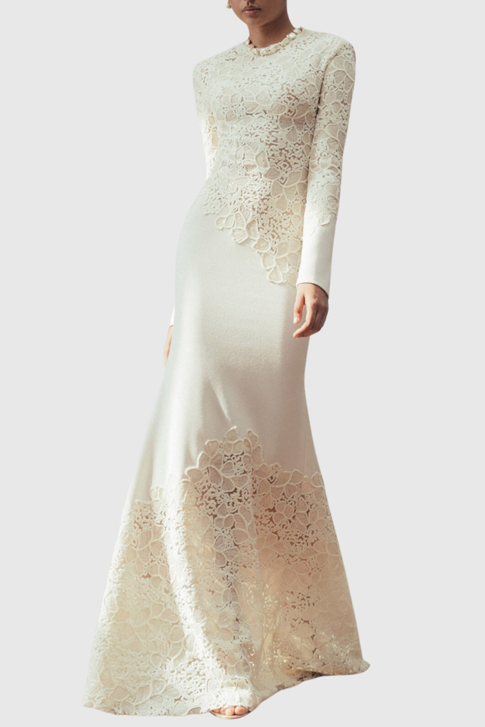 quintina Lace Sequin Satin Maxi Dress - White - Stylish white dress for special occasions | Buy Online