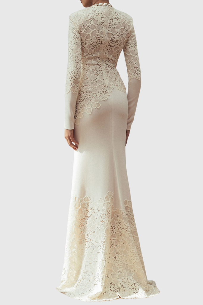 quintina Lace Sequin Satin Maxi Dress - White - Stylish white dress for special occasions | Buy Online