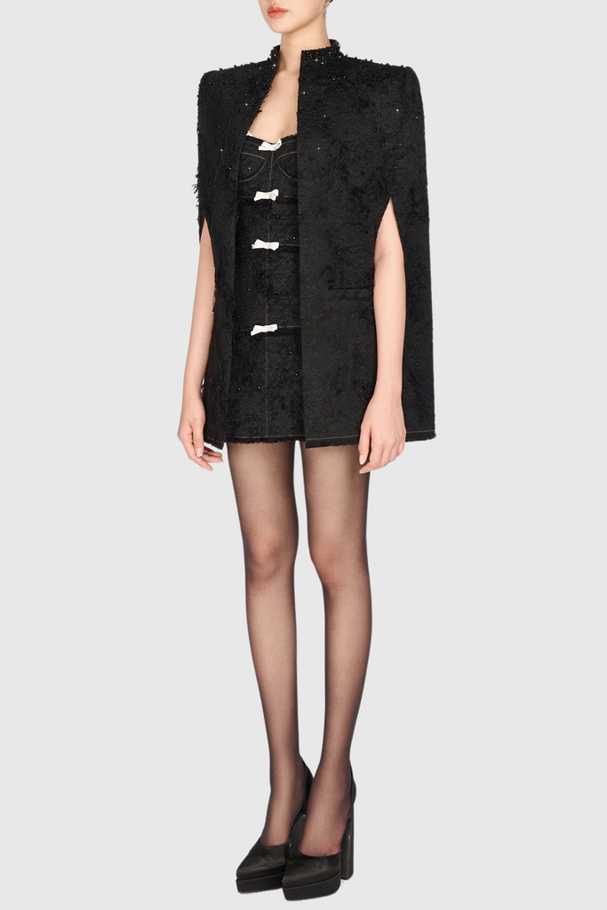 Stylish black dress | Santos Bow Jacquard Beaded Mini Dress - Black - Ideal for special occasions